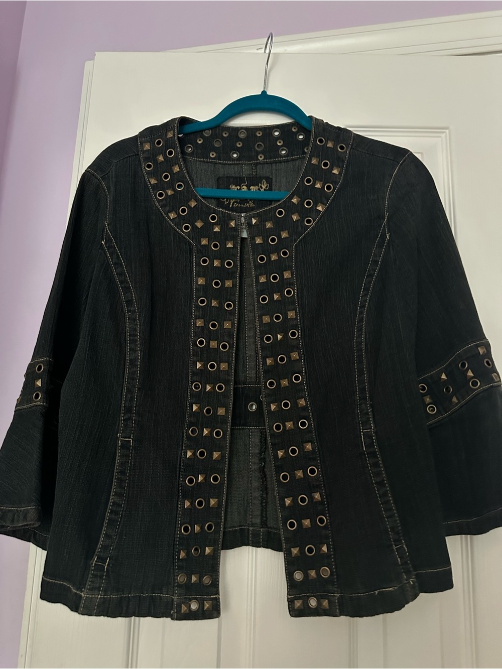 Studded Dark Gray Denim Jacket by LandL Edgy Jean Jacket